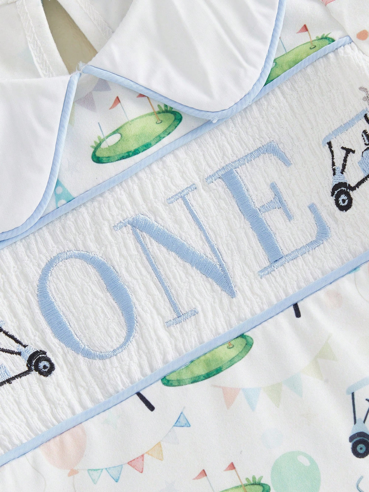 Baby Boy Golf First Birthday Outfit Short Sleeve Doll Collared Smocked Romper One Embroidery 1st Birthday Jumpsuit