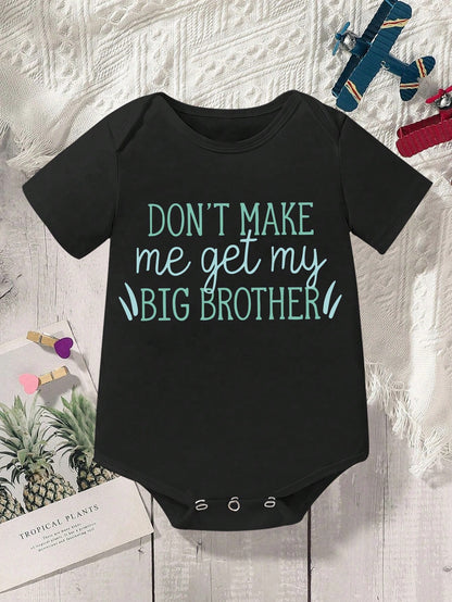Baby Boy's Short-Sleeved Bodysuit With Slogan, Letter & Triangle Print