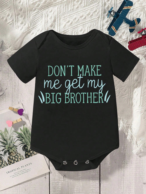 Baby Boy's Short-Sleeved Bodysuit With Slogan, Letter & Triangle Print