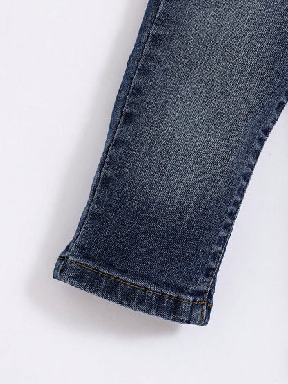 Baby Boy's Straight Leg Jeans, Casual & Simple, Suitable For Fall & Winter