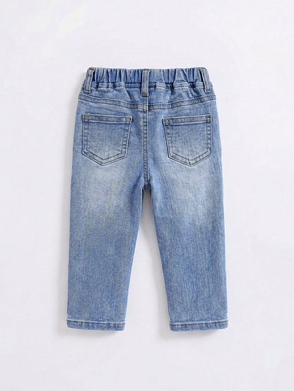 Baby Boy's Straight Leg Jeans, Casual & Simple, Suitable For Fall & Winter