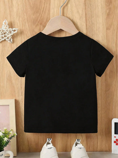 Baby Boy Short Sleeved Loose Round Neck T-Shirt With Casual Cute Handsome Quote Printed Pattern Suitable For Summer Wear