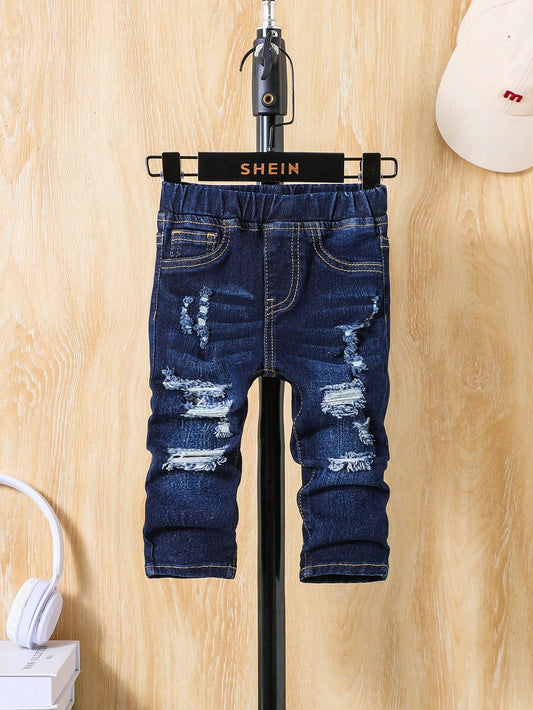 Baby Boy Spring Summer Solid Washed Pocket Ripped Denim Jeans, Summer