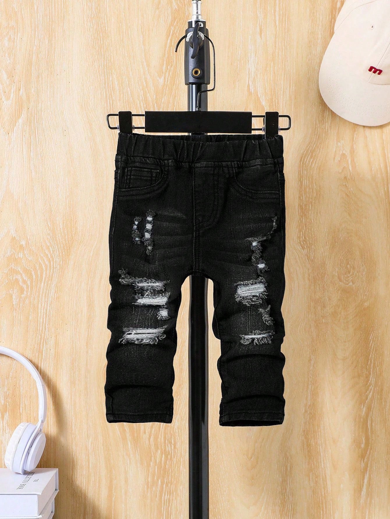 Baby Boy Spring Summer Solid Washed Pocket Ripped Denim Jeans, Summer