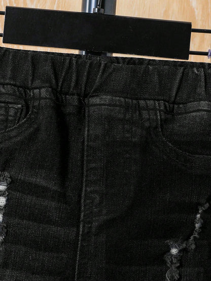 Baby Boy Spring Summer Solid Washed Pocket Ripped Denim Jeans, Summer