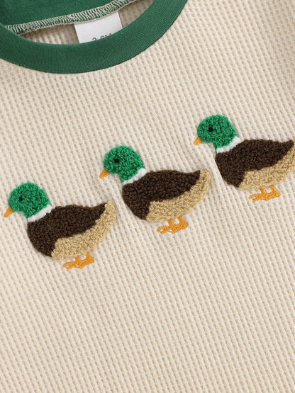 Baby Boy Summer Outfit Short Sleeve Romper Mallard Duck Embroidery Bodysuit Newborn Infant Waffle Clothes