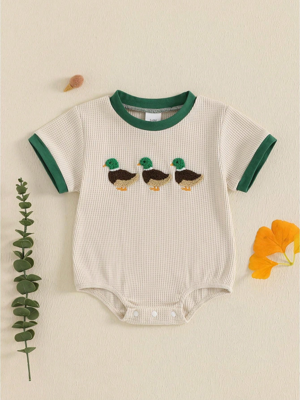 Baby Boy Summer Outfit Short Sleeve Romper Mallard Duck Embroidery Bodysuit Newborn Infant Waffle Clothes