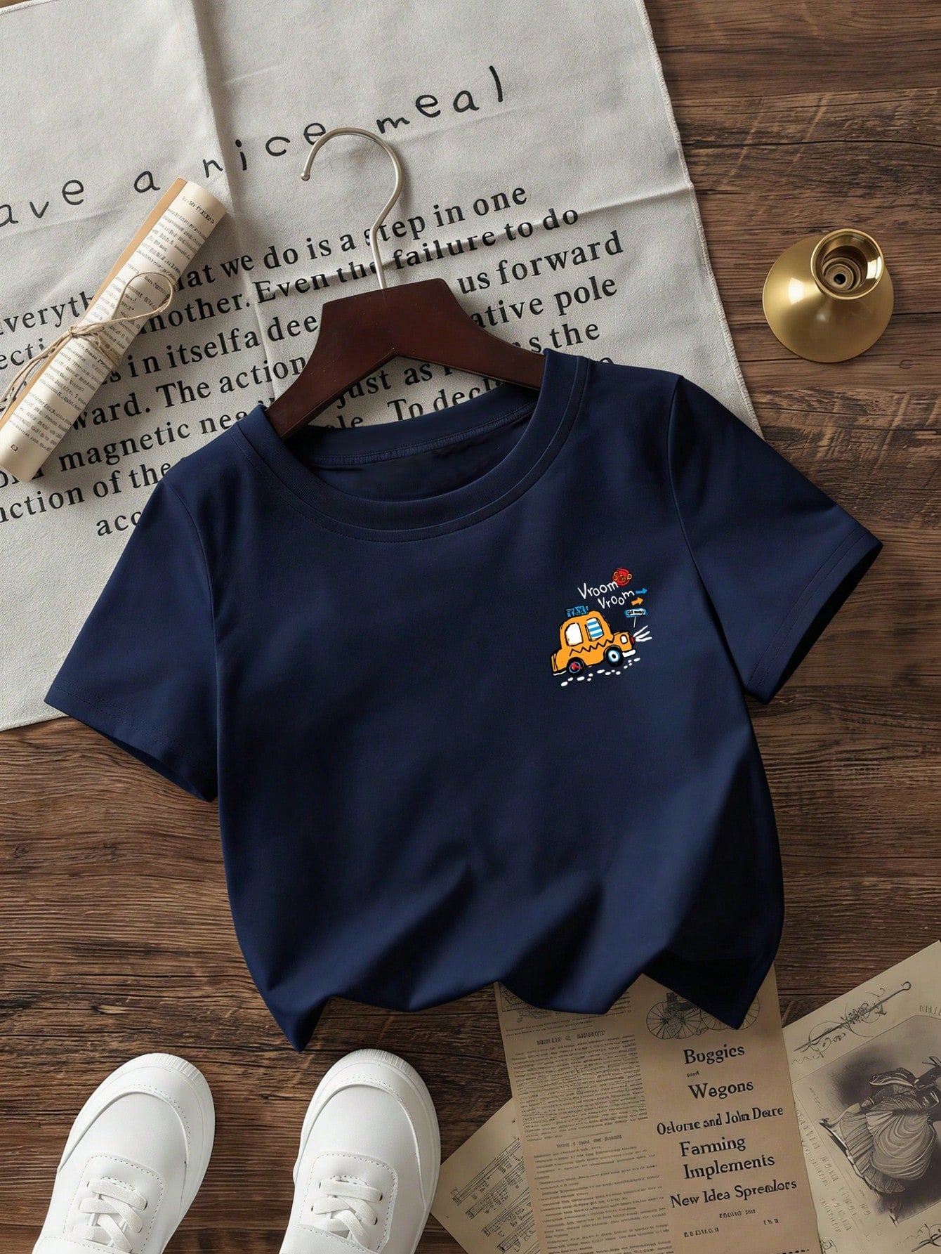 Baby Boy Vroom Vroom Taxi Print T-Shirt, Cartoon Vehicle Graphic Crew Neck Short Sleeve Casual Summer Tee