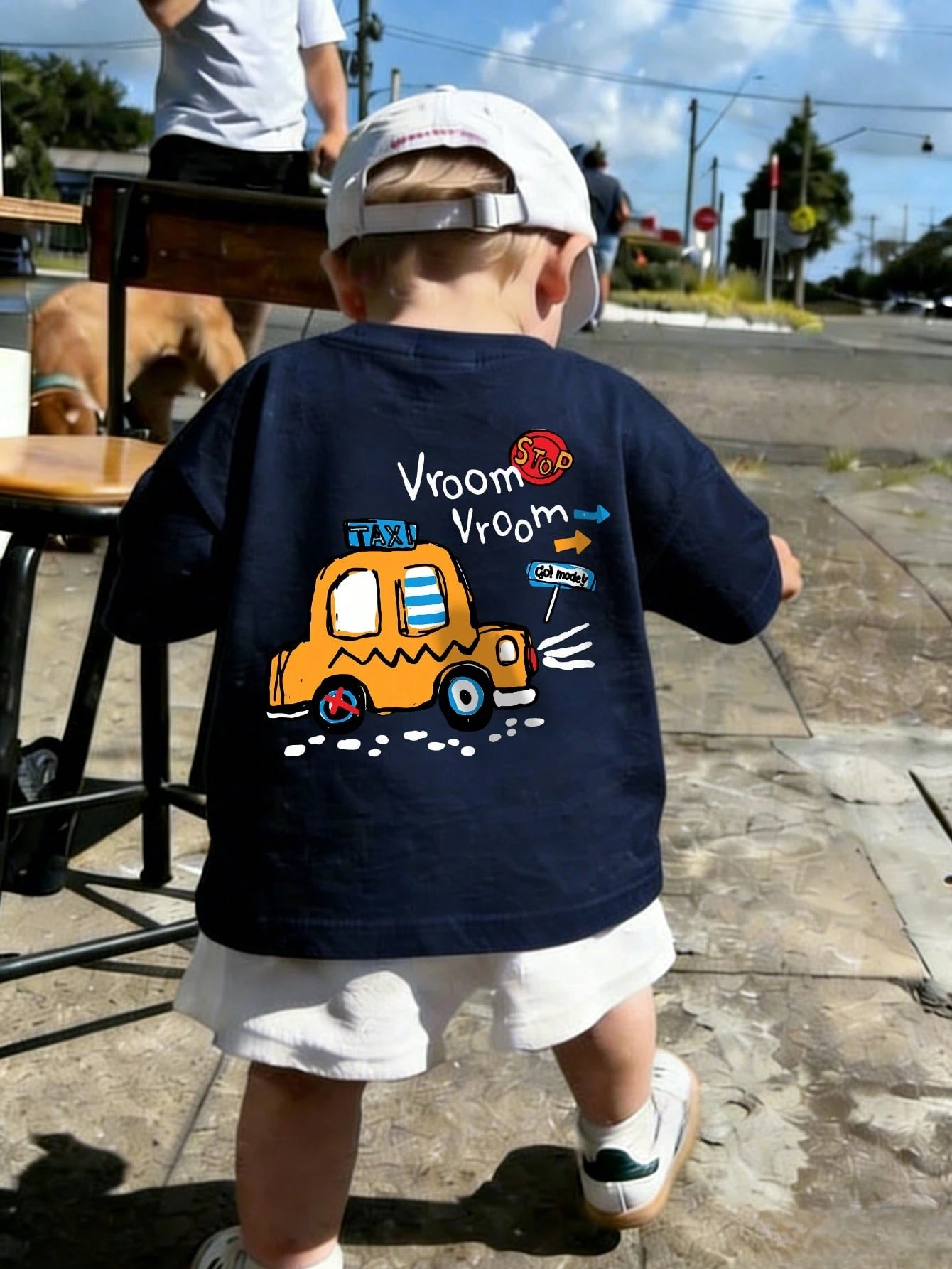Baby Boy Vroom Vroom Taxi Print T-Shirt, Cartoon Vehicle Graphic Crew Neck Short Sleeve Casual Summer Tee