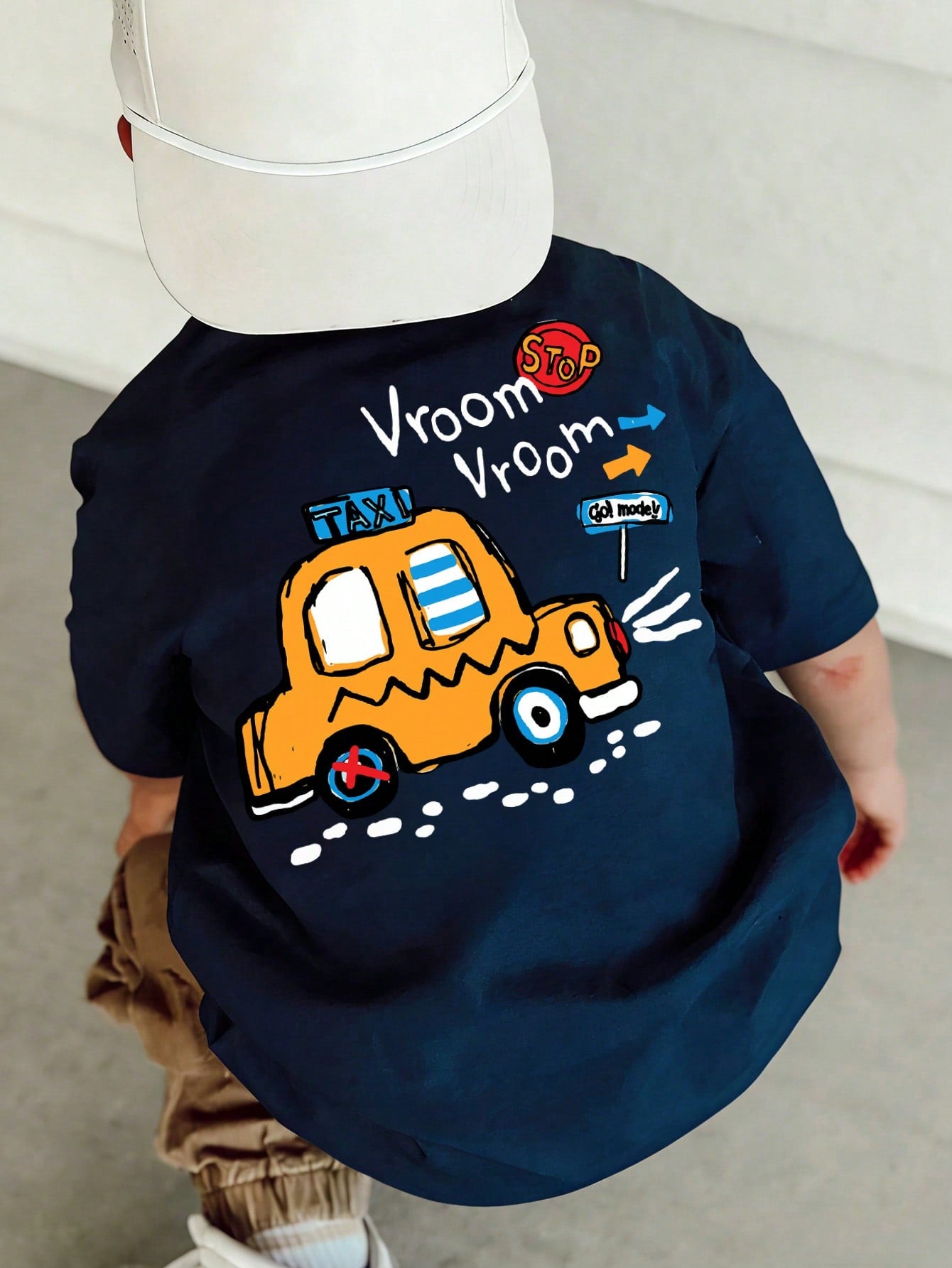 Baby Boy Vroom Vroom Taxi Print T-Shirt, Cartoon Vehicle Graphic Crew Neck Short Sleeve Casual Summer Tee