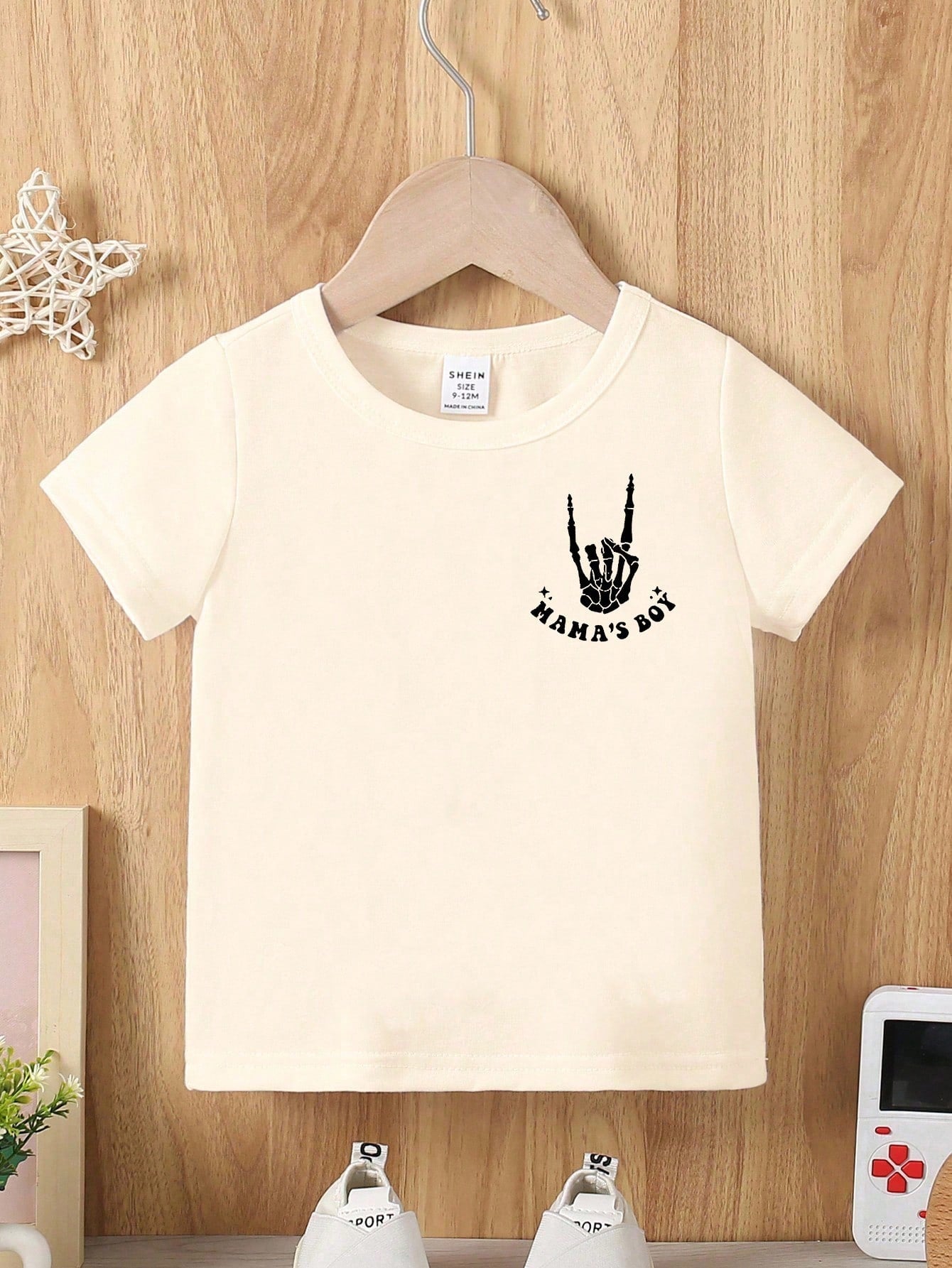 Baby Boy White Casual Short Sleeve T-Shirt,Summer Graphic City Break Tee With Ghost Face Skeleton Hand Gesture Funny Letter Slogan Creative Cartoon