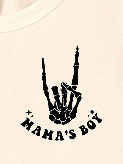 Baby Boy White Casual Short Sleeve T-Shirt,Summer Graphic City Break Tee With Ghost Face Skeleton Hand Gesture Funny Letter Slogan Creative Cartoon