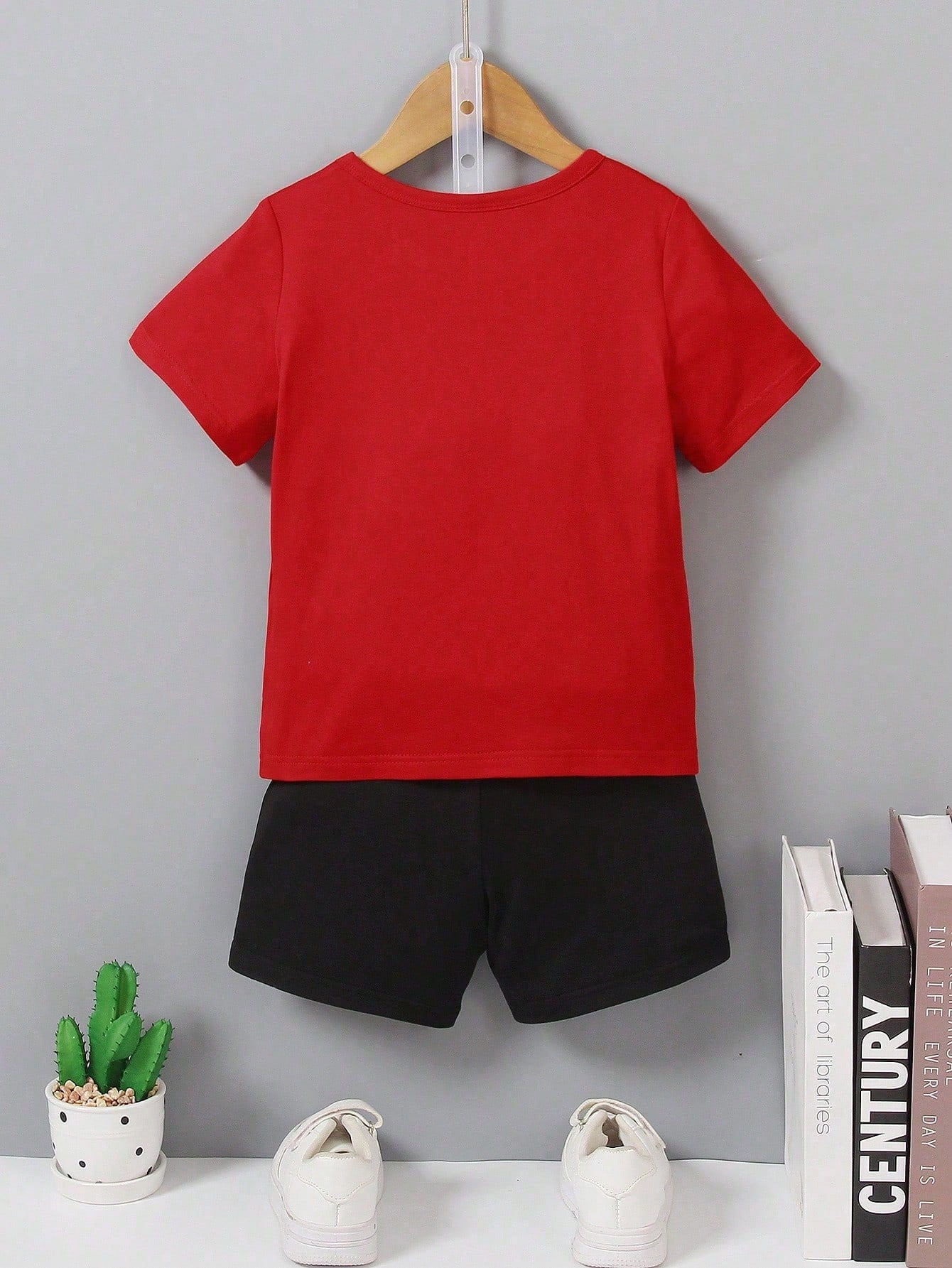 Baby Boys 2-Piece Outfit,Red And Black Summer Casual Cute Family Matching Star Letter Graphic Print Short Sleeve T-Shirt And Shorts Set,Daily Wear
