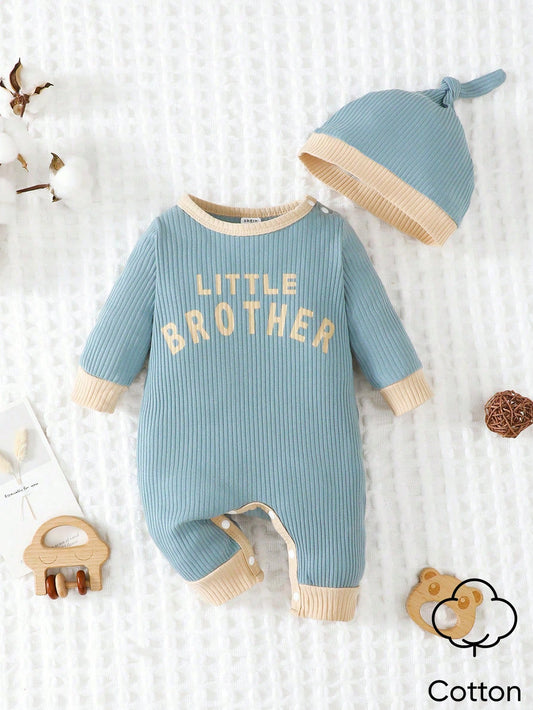 Baby Boys Letter Graphic Contrast Trim Jumpsuit & Hat