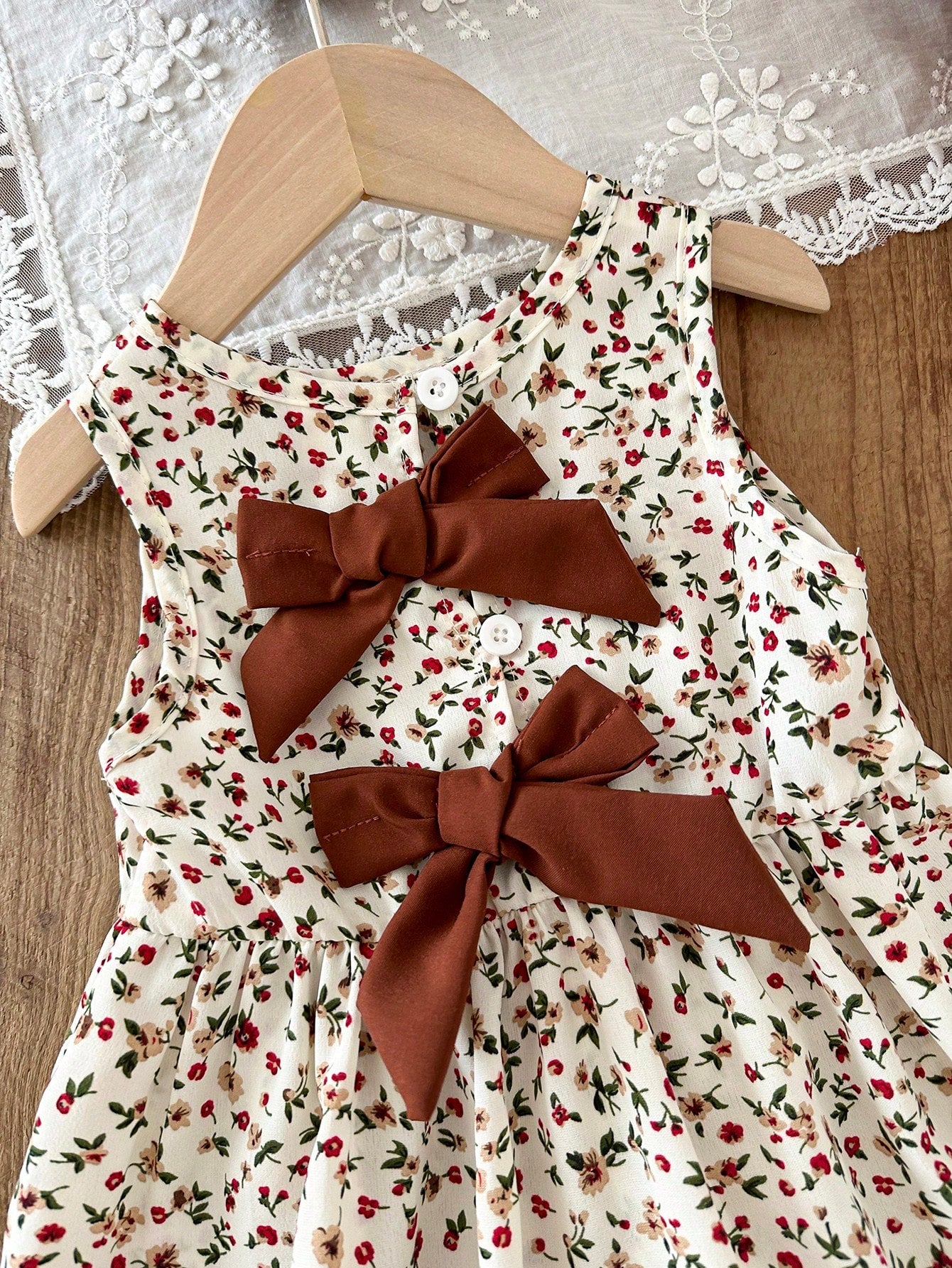 Baby Girl 3Months-3Years Dress Outing, 1pc Casual And Cute Daily Style Fall Outfits For Girl, Brown Bowknot Decoration Sleeveless Puffy Dress