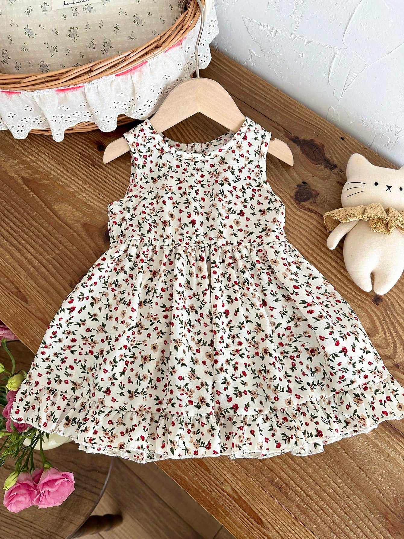 Baby Girl 3Months-3Years Dress Outing, 1pc Casual And Cute Daily Style Fall Outfits For Girl, Brown Bowknot Decoration Sleeveless Puffy Dress