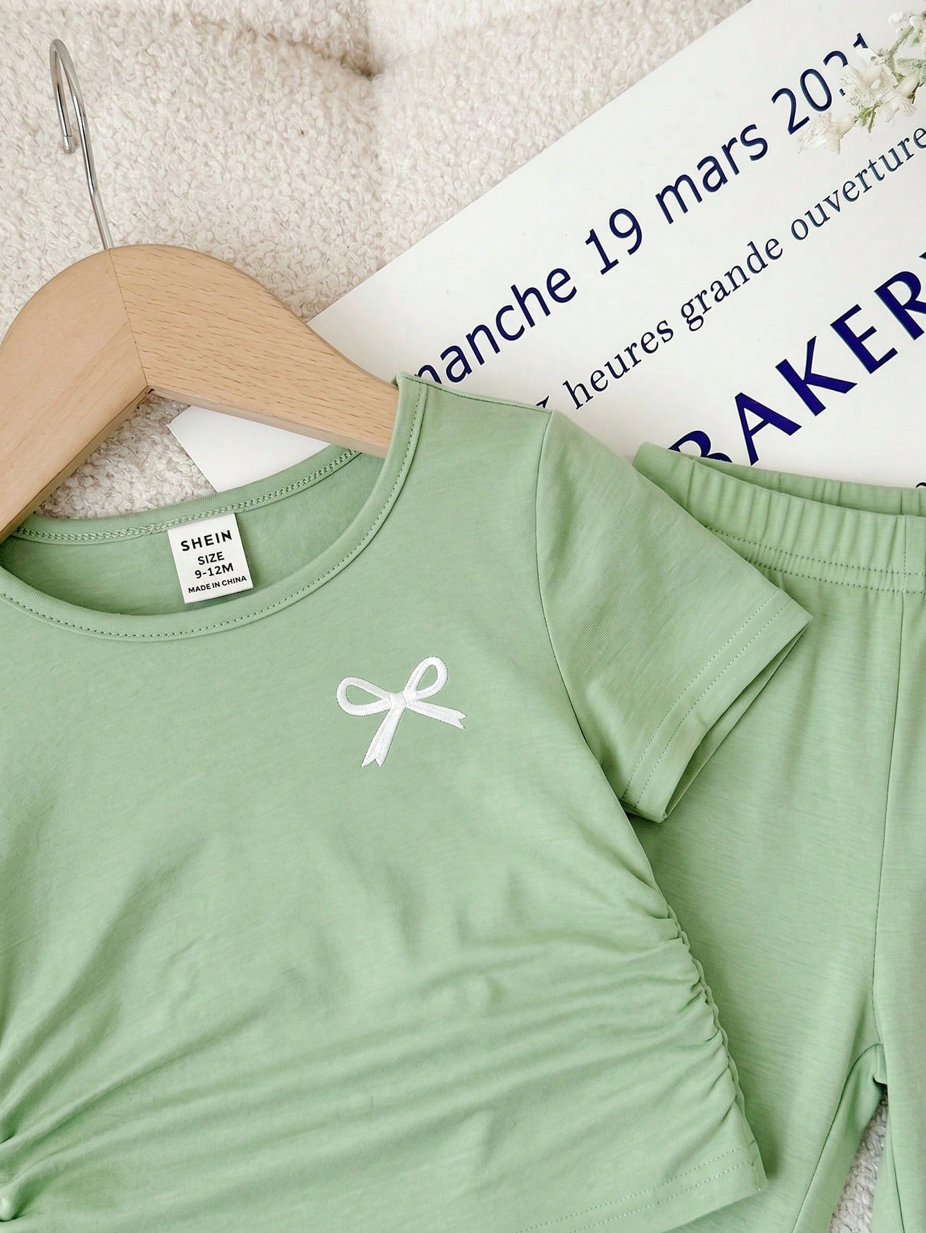 Baby Girl Bow Print Short Sleeve T-Shirt And Flare Pants Set,Sage Green Summer Casual Family Matching Baby Girls Outfit Childrens Clothing 2pcs