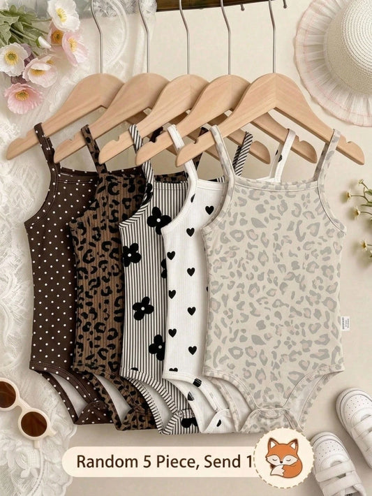 Baby Girl Casual Spaghetti Strap Romper Suitable For Spring And Summer