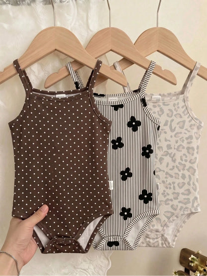 Baby Girl Casual Spaghetti Strap Romper Suitable For Spring And Summer