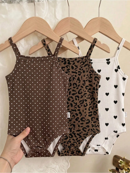 Baby Girl Casual Spaghetti Strap Romper Suitable For Spring And Summer