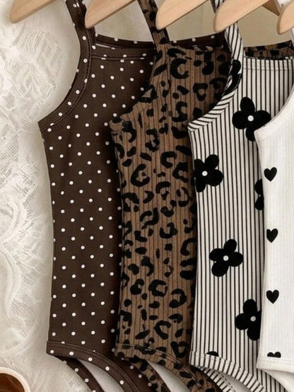 Baby Girl Casual Spaghetti Strap Romper Suitable For Spring And Summer