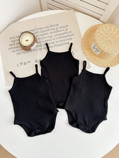 Baby Girl Casual Spaghetti Strap Romper Suitable For Spring And Summer