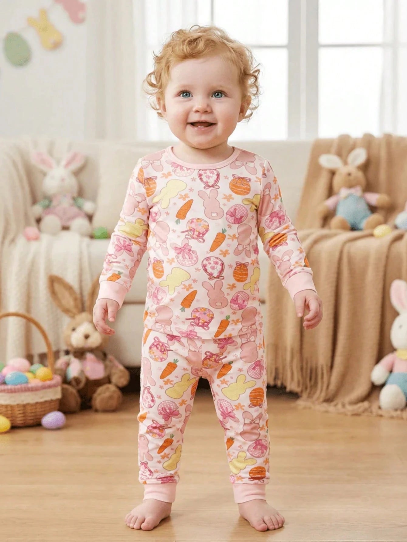 Baby Girl Cute Cartoon Pattern Comfortable Long Sleeve T-Shirt And Pants