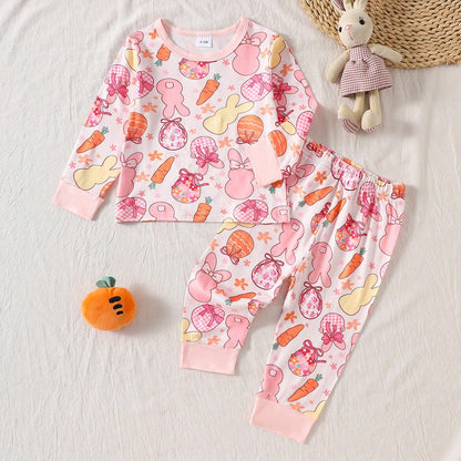 Baby Girl Cute Cartoon Pattern Comfortable Long Sleeve T-Shirt And Pants