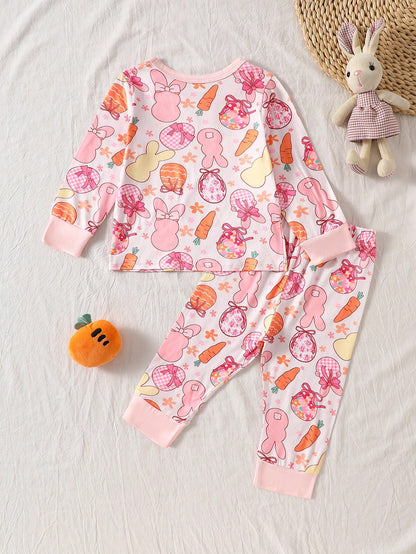 Baby Girl Cute Cartoon Pattern Comfortable Long Sleeve T-Shirt And Pants