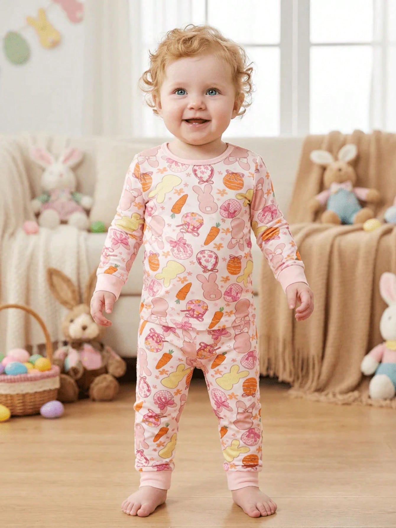 Baby Girl Cute Cartoon Pattern Comfortable Long Sleeve T-Shirt And Pants