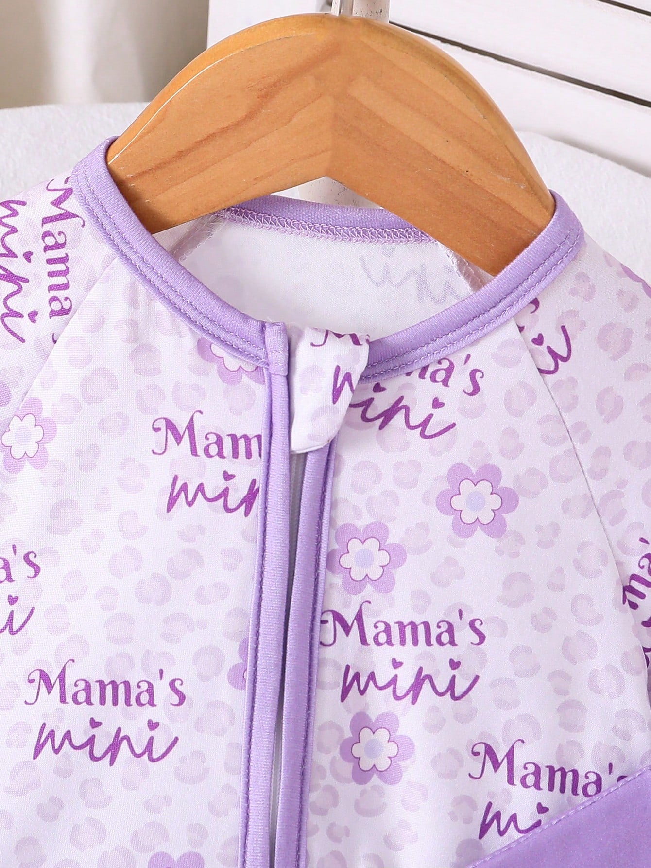 Baby Girl Purple Minimalist Lion & Letter Print Long Sleeve Jumpsuit With Zipper