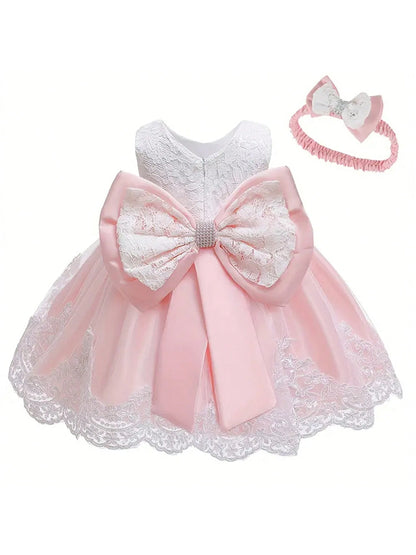 Baby Girl's Lace Bow Princess Dress For Baby Girl First Birthday Dress