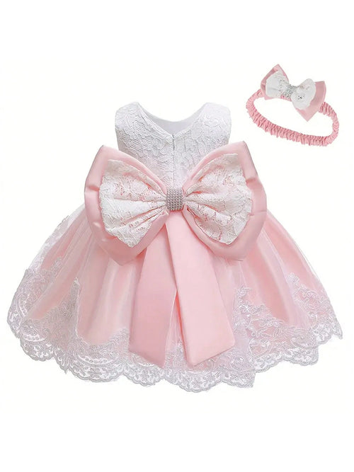 Baby Girl's Lace Bow Princess Dress For Baby Girl First Birthday Dress