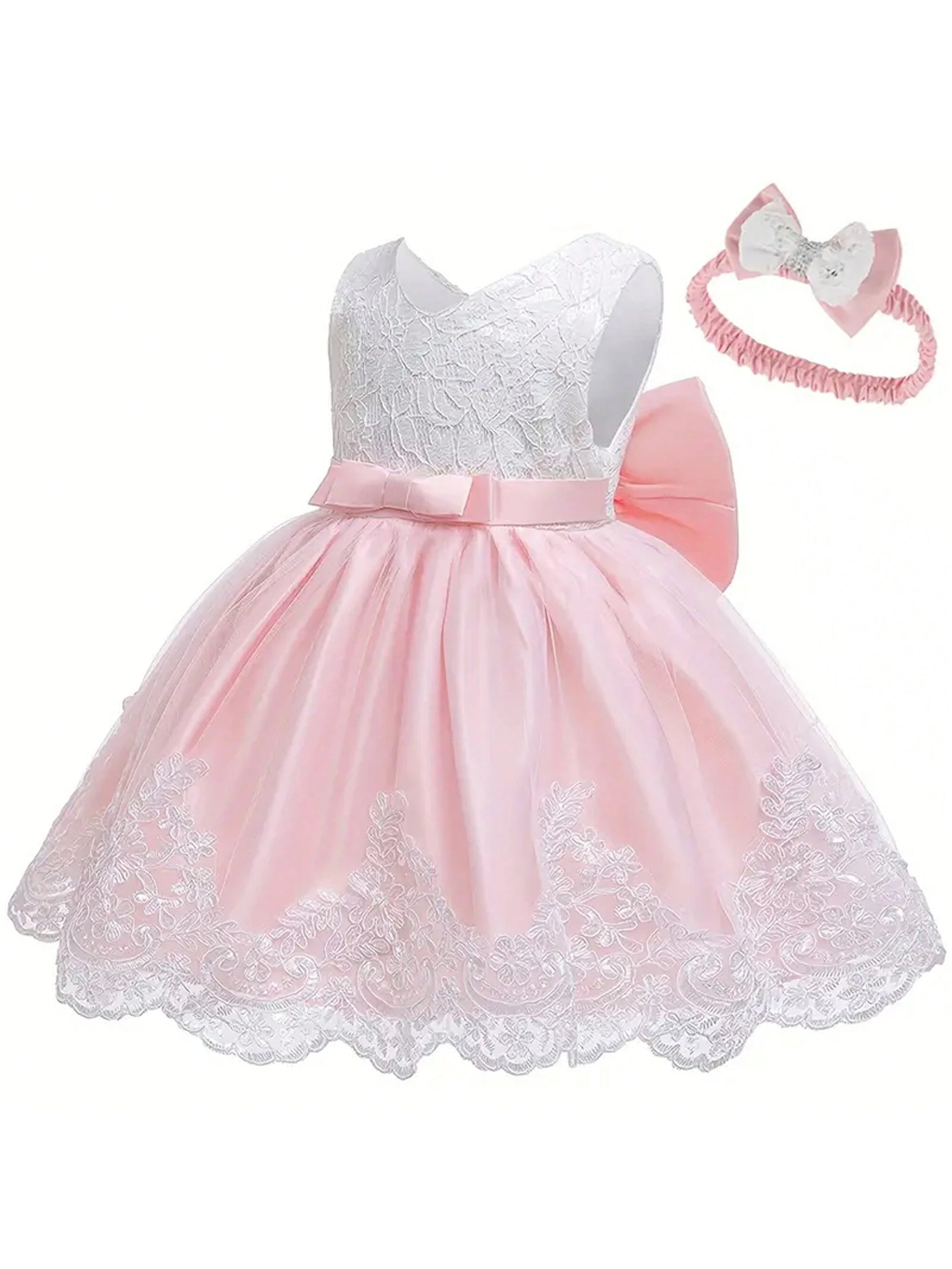Baby Girl's Lace Bow Princess Dress For Baby Girl First Birthday Dress