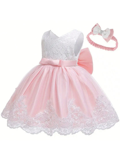 Baby Girl's Lace Bow Princess Dress For Baby Girl First Birthday Dress