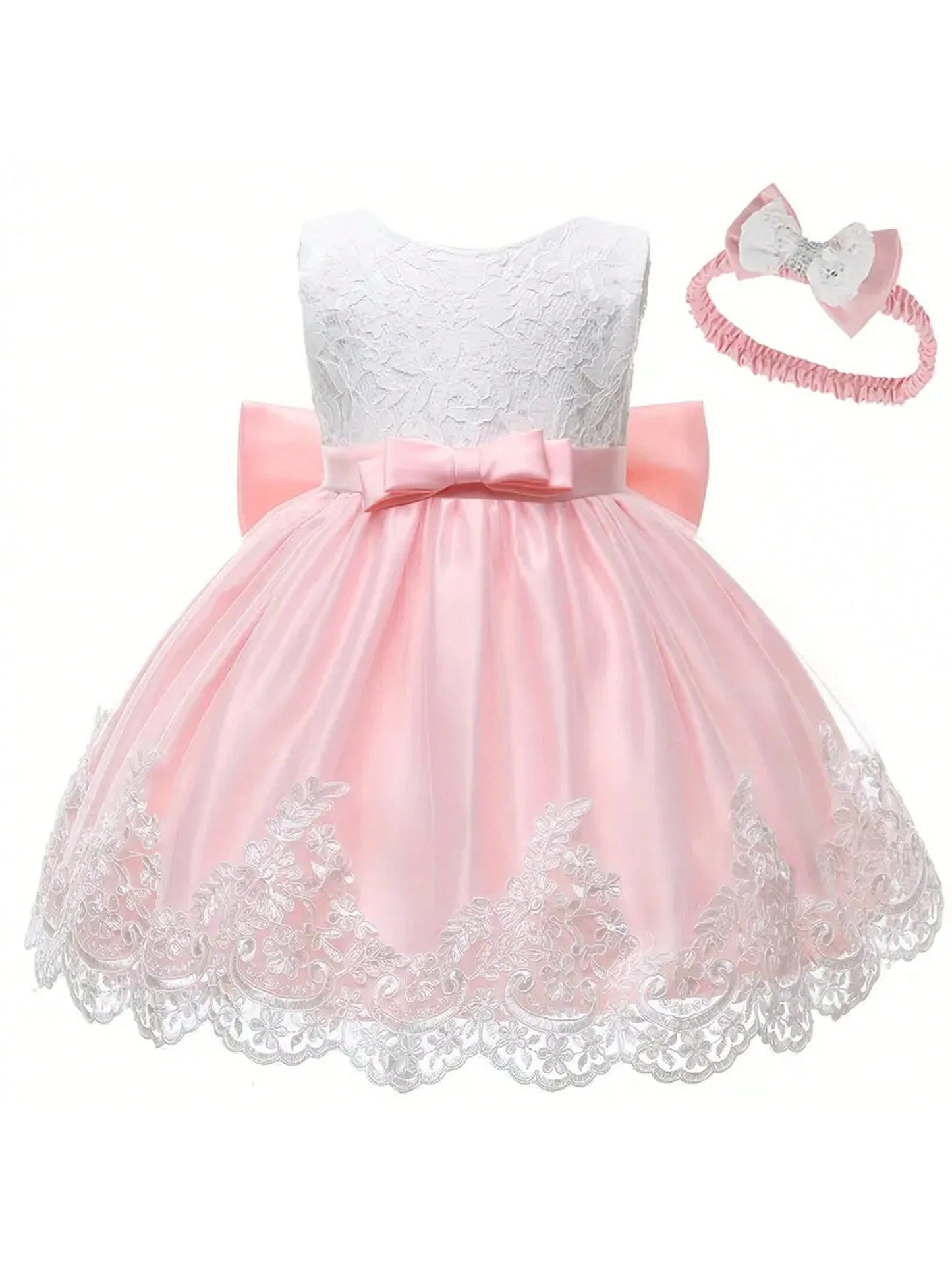 Baby Girl's Lace Bow Princess Dress For Baby Girl First Birthday Dress