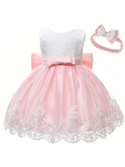 Baby Girl's Lace Bow Princess Dress For Baby Girl First Birthday Dress