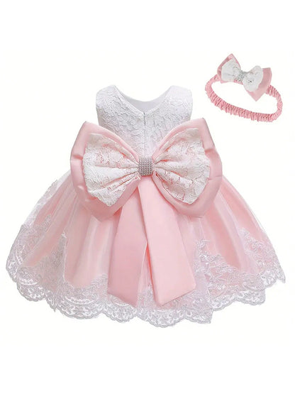 Baby Girl's Lace Bow Princess Dress For Baby Girl First Birthday Dress