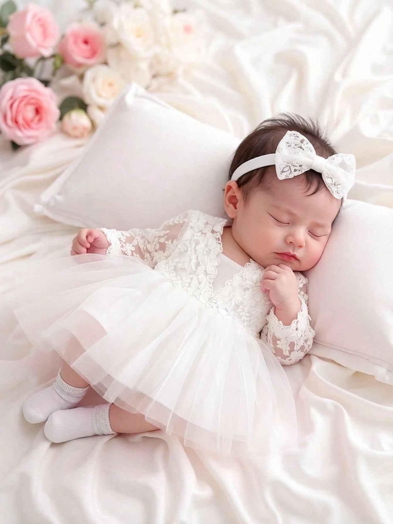 Baby Girl White Lace Dress Baptismal Gown With Headband Back Bowknot Infant Photography Outfits Summer 2016 Aesthetic Wedding Guest Party Clothes