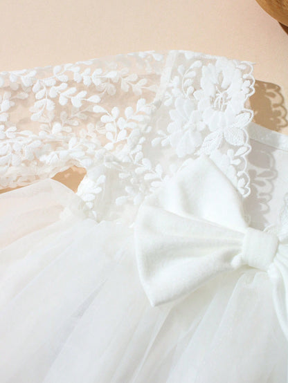 Baby Girl White Lace Dress Baptismal Gown With Headband Back Bowknot Infant Photography Outfits Summer 2016 Aesthetic Wedding Guest Party Clothes