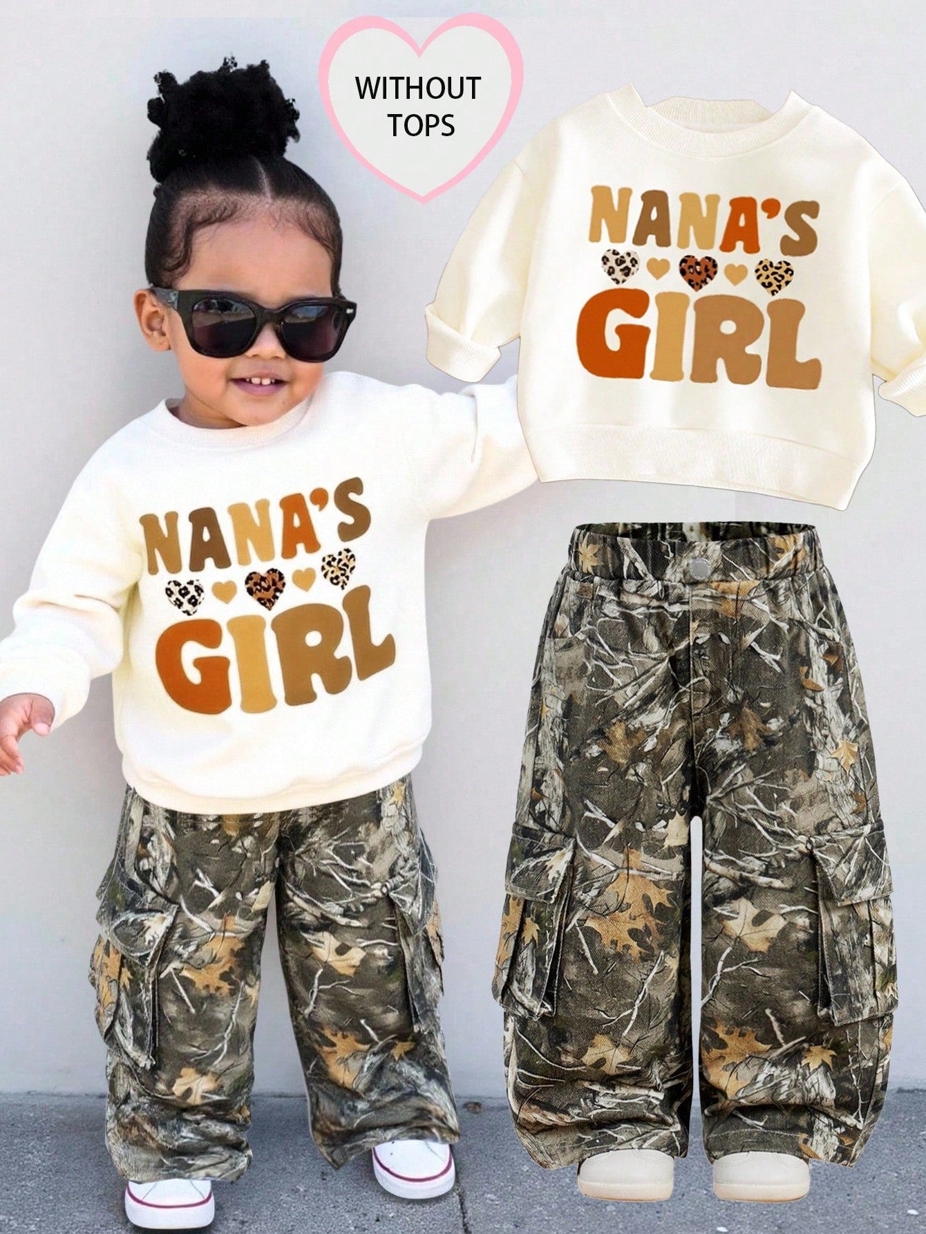 Baby Girl Y2K Camouflage Branch Print Loose Cargo Denim Pants,Fall Clothes,Winter Clothes,Street Wear