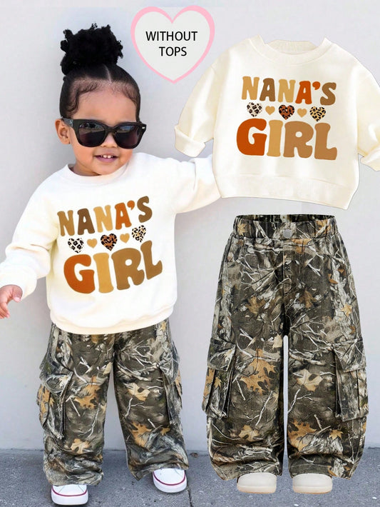Baby Girl Y2K Camouflage Branch Print Loose Cargo Denim Pants,Fall Clothes,Winter Clothes,Street Wear