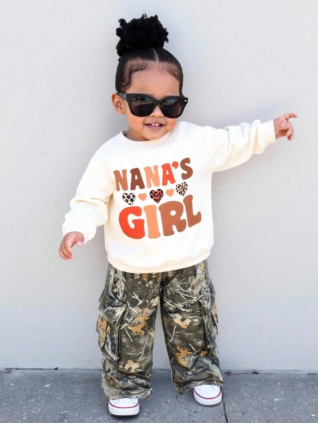 Baby Girl Y2K Camouflage Branch Print Loose Cargo Denim Pants,Fall Clothes,Winter Clothes,Street Wear