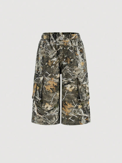 Baby Girl Y2K Camouflage Branch Print Loose Cargo Denim Pants,Fall Clothes,Winter Clothes,Street Wear