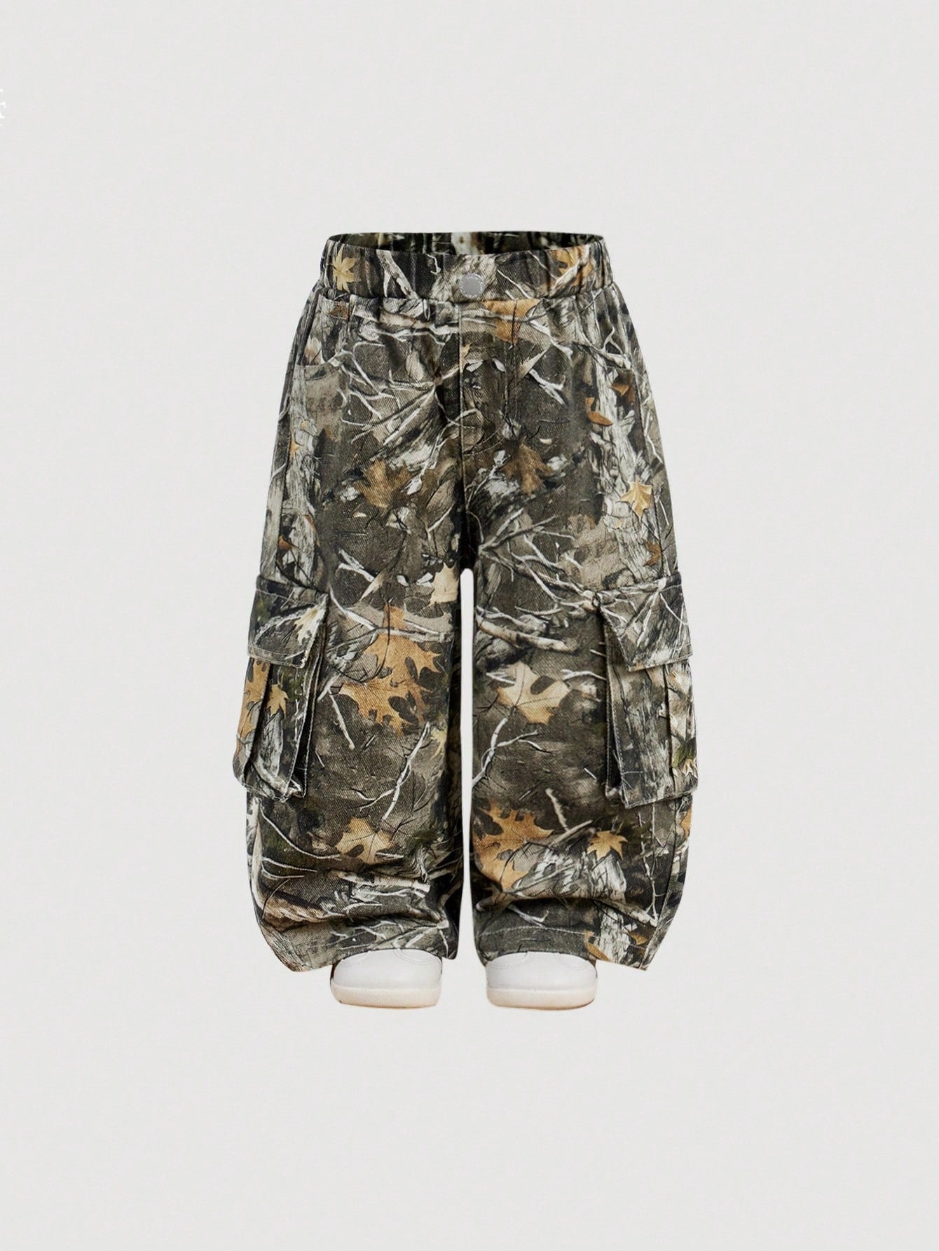 Baby Girl Y2K Camouflage Branch Print Loose Cargo Denim Pants,Fall Clothes,Winter Clothes,Street Wear