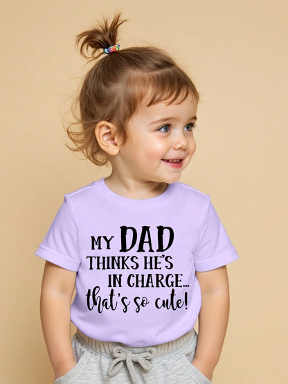 Baby Girls Black English Letter Print Casual Round Neck Short Sleeve Top, Summer