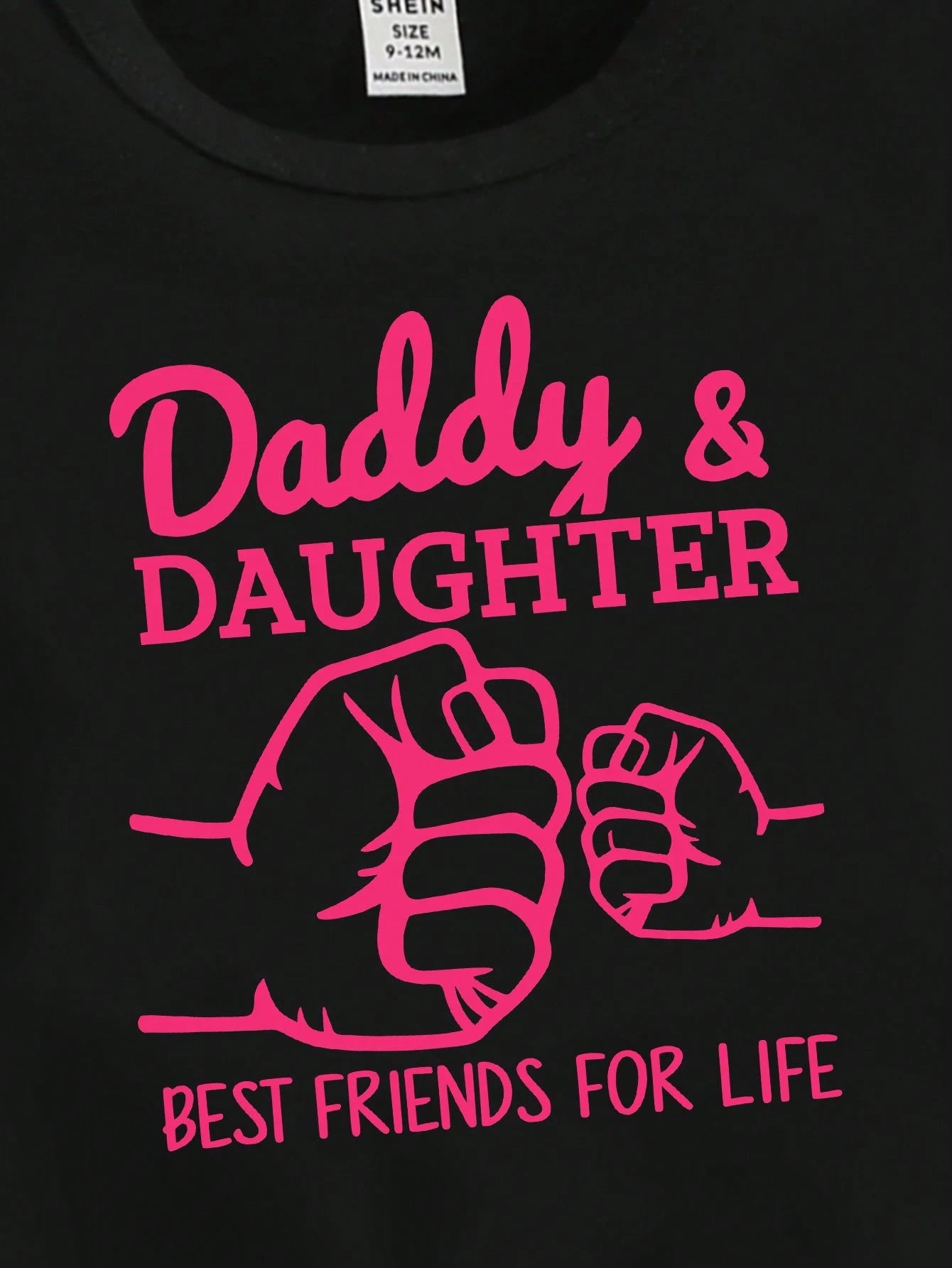 Baby Girls' Casual Pink And Black Summer T-Shirt,Cute Handprint Letter Slogan Graphic Print Short Sleeve Top,Family Matching Relaxed Basic Tee Wear