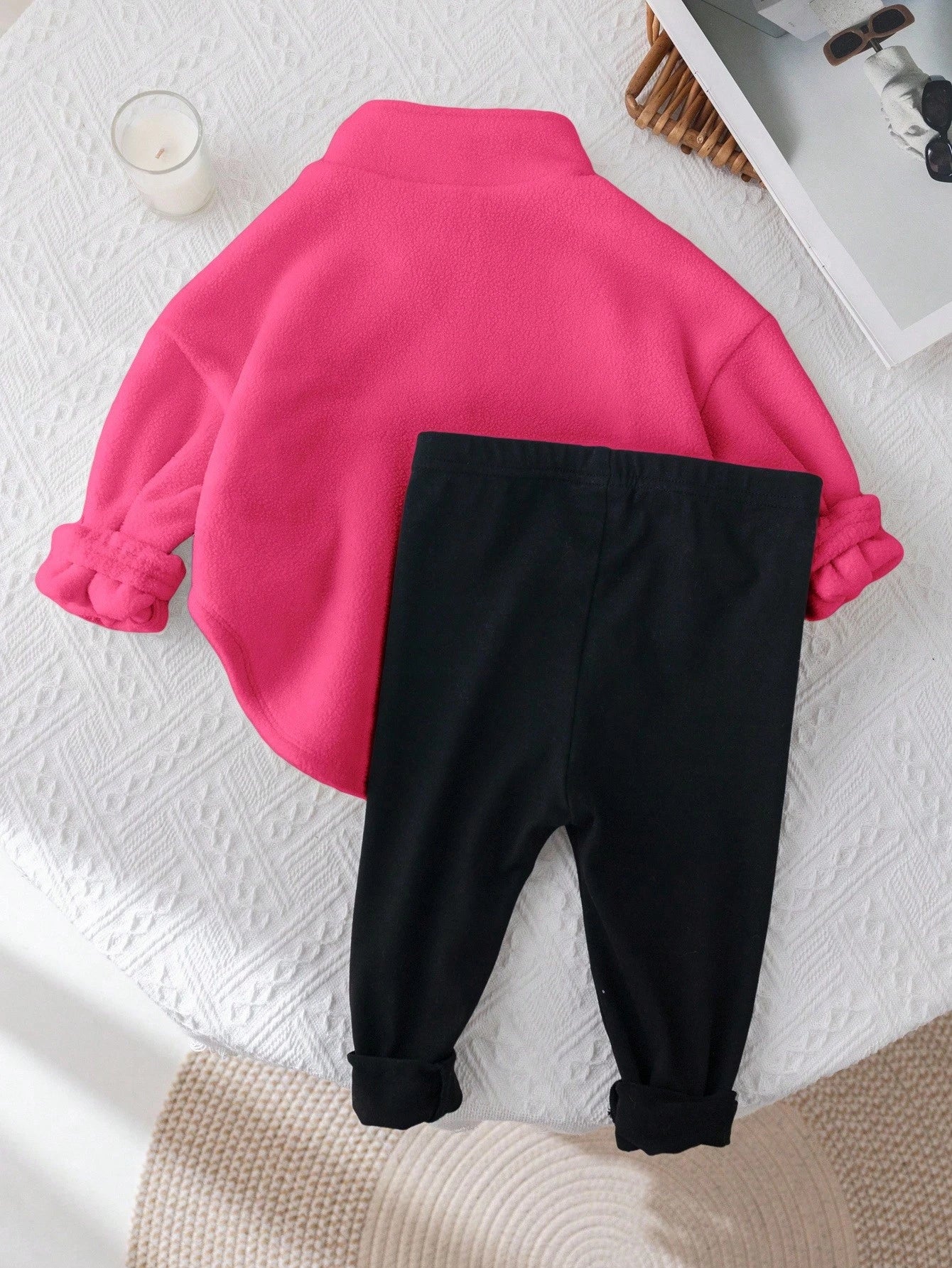 Baby Girls' Cute Letter Print Thermal Lined Stand Collar Sweatshirt And Elastic Waist Pants Set, Autumn/Winter