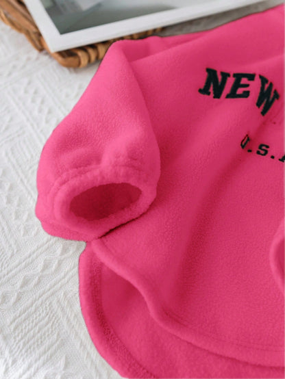Baby Girls' Cute Letter Print Thermal Lined Stand Collar Sweatshirt And Elastic Waist Pants Set, Autumn/Winter