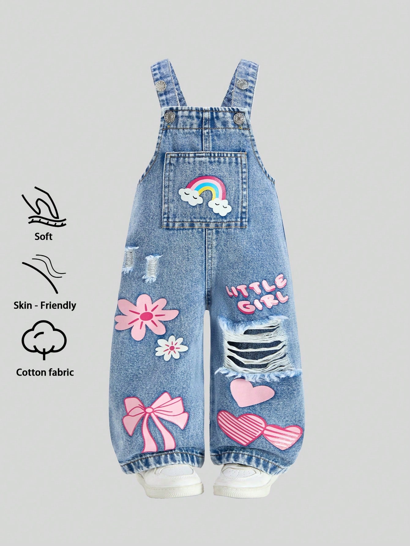 Baby Girls' Denim Overalls,Light Blue Floral Cute School Autumn Casual Personalized Loose Fit Adjustable Bib Pants,Soft Comfortable Cotton Fabric